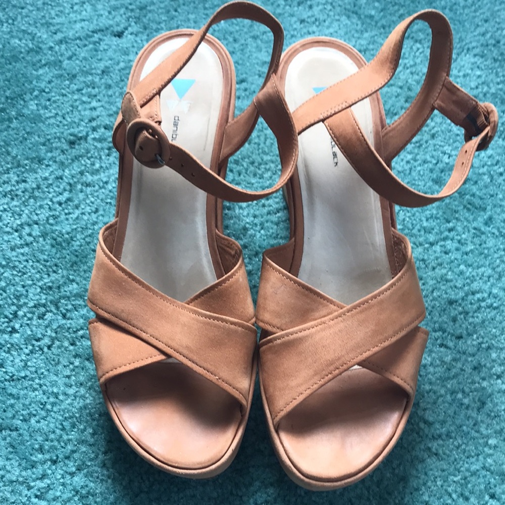 Dani Black tan nubuck leather wedge sandals size 9